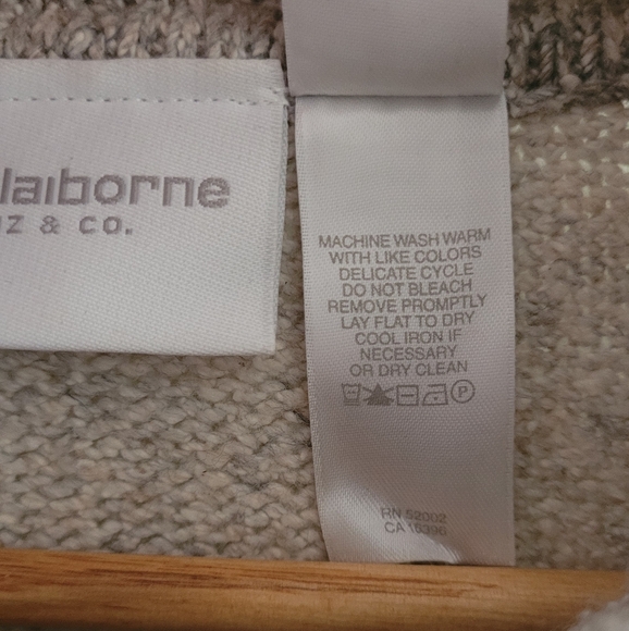 Liz Claiborne soft textured full zip cardigan sweater Women's large cream, grey - Picture 5 of 8